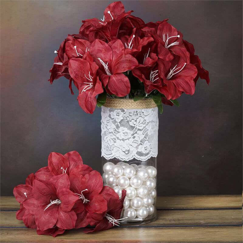 10 Bushes | Burgundy Artificial Silk Easter Lily Flowers, Faux Bouquets