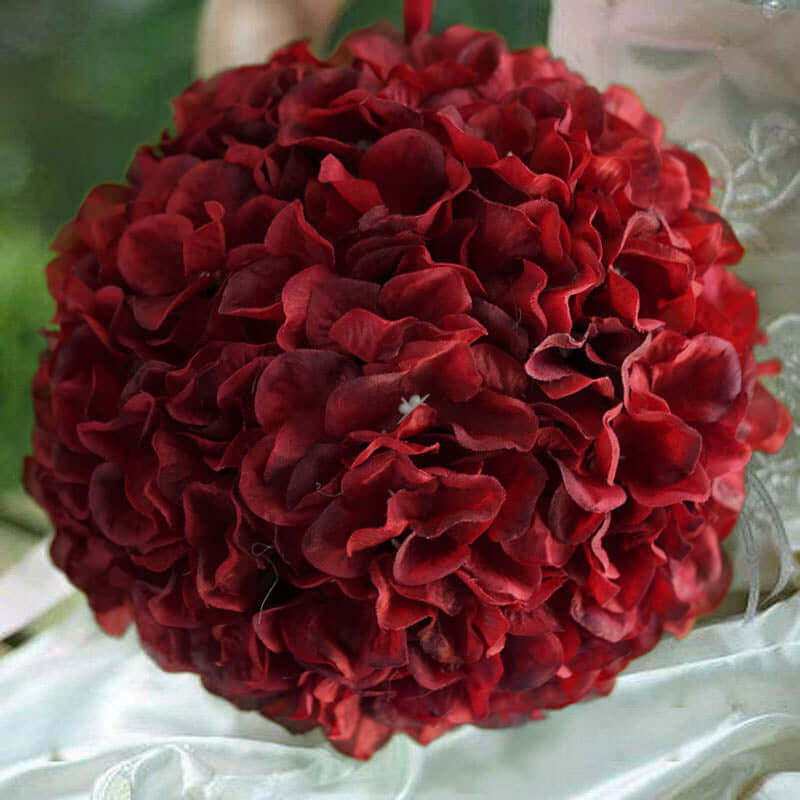 4 Pack | 7inch Burgundy Artificial Silk Hydrangea Kissing Flower Balls