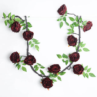 Add Elegance to Your Event with the Burgundy Artificial Silk Peony Hanging Flower Garland