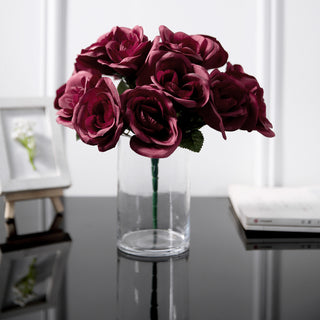 Add Elegance to Your Event with the Burgundy Artificial Velvet-Like Fabric Rose Flower Bouquet Bush