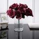 12inches Burgundy Artificial Velvet-Like Fabric Rose Flower Bouquet Bush