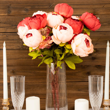 2 Pack 19" Burgundy Dusty Rose Artificial Peony Flower Wedding Bouquets, Faux Silk Flower Arrangements