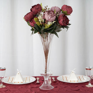 Add a Touch of Elegance with Burgundy and Dusty Rose Artificial Silk Peony Flower Bouquet Spray