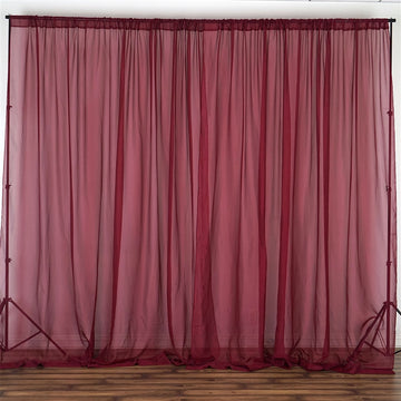 2 Pack Burgundy Inherently Flame Resistant Sheer Curtain Panels, Premium Chiffon Backdrops With Rod Pockets - 10ftx10ft