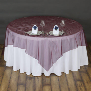 72"x72" Burgundy Organza Square Table Overlay