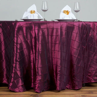 Elevate Your Event with the Burgundy Pintuck Round Seamless Tablecloth
