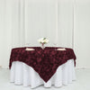 72x72inch Burgundy 3D Rosette Satin Table Overlay, Square Tablecloth Topper