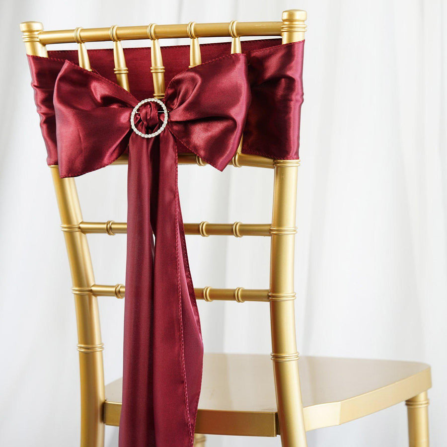 5pcs Burgundy SATIN Chair Sashes Tie Bows Catering Wedding Party Decorations - 6x106"