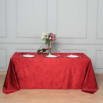 90"x132" Burgundy Seamless Premium Velvet Rectangle Tablecloth, Reusable Linen