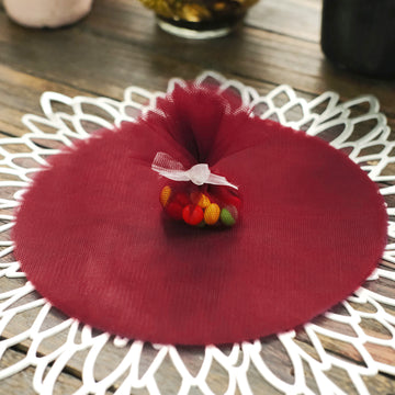 25 Pack | 9" Burgundy Sheer Nylon Tulle Circles Favor Wrap, DIY Craft Fabric
