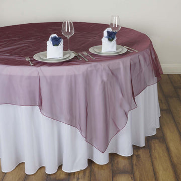60"x60" Burgundy Sheer Organza Square Table Overlay