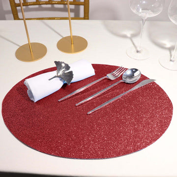 6 Pack | Burgundy Sparkle Placemats, Non Slip Decorative Oval Glitter Table Mat