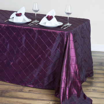 90" x 132" Burgundy Taffeta Pintuck Seamless Rectangular Tablecloth