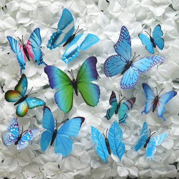 12 Pack | 3D Butterfly Wall Decals, DIY Stickers Decor - Blue Collection