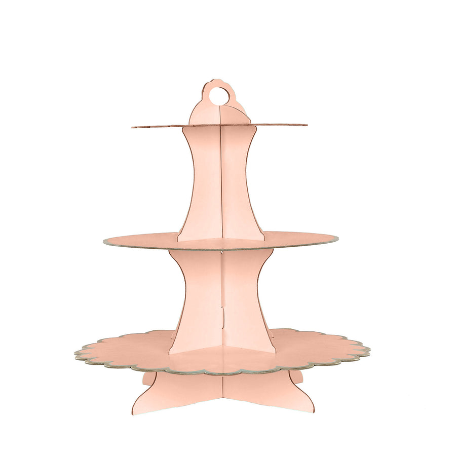 13inch 3-Tier Blush/Rose Gold Cardboard Cupcake Dessert Stand Treat Tower#whtbkgd