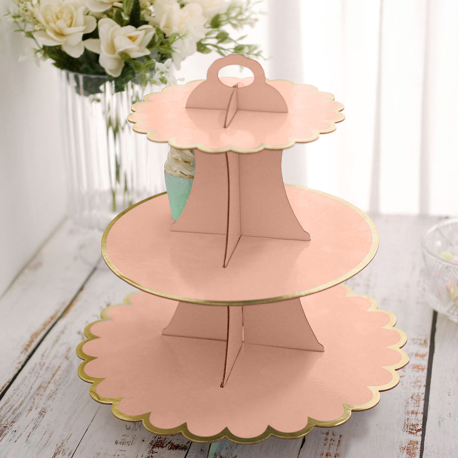 13inch 3-Tier Blush/Rose Gold Cardboard Cupcake Dessert Stand Treat Tower