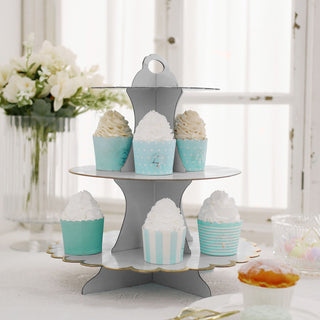 Add a Touch of Glamour with the Gold/White 13" Cardboard Treat Tower