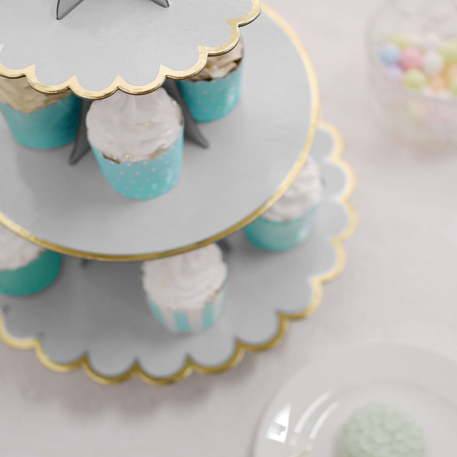 13inch 3-Tier Gold/White Cardboard Cupcake Dessert Stand Treat Tower