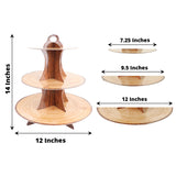 14inch 3-Tier Natural Wood Plank Print Cardboard Cupcake Dessert Stand. Disposable Treat Tower