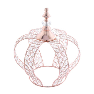Create a Royal Ambiance with the 14" Metallic Blush/Rose Gold Crystal-Bead Royal Crown Cake Topper