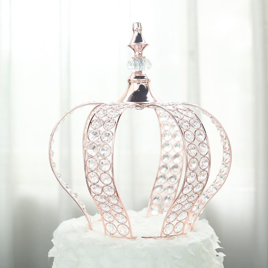 14inch Metallic Blush/Rose Gold Crystal-Bead Royal Crown Cake Topper