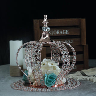 Add a Touch of Elegance with the 14" Metallic Blush/Rose Gold Crystal-Bead Royal Crown Cake Topper