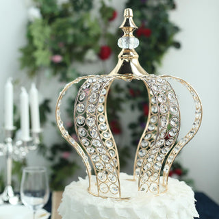 Add a Touch of Elegance with the 14" Metallic Gold Crystal-Bead Royal Crown Cake Topper