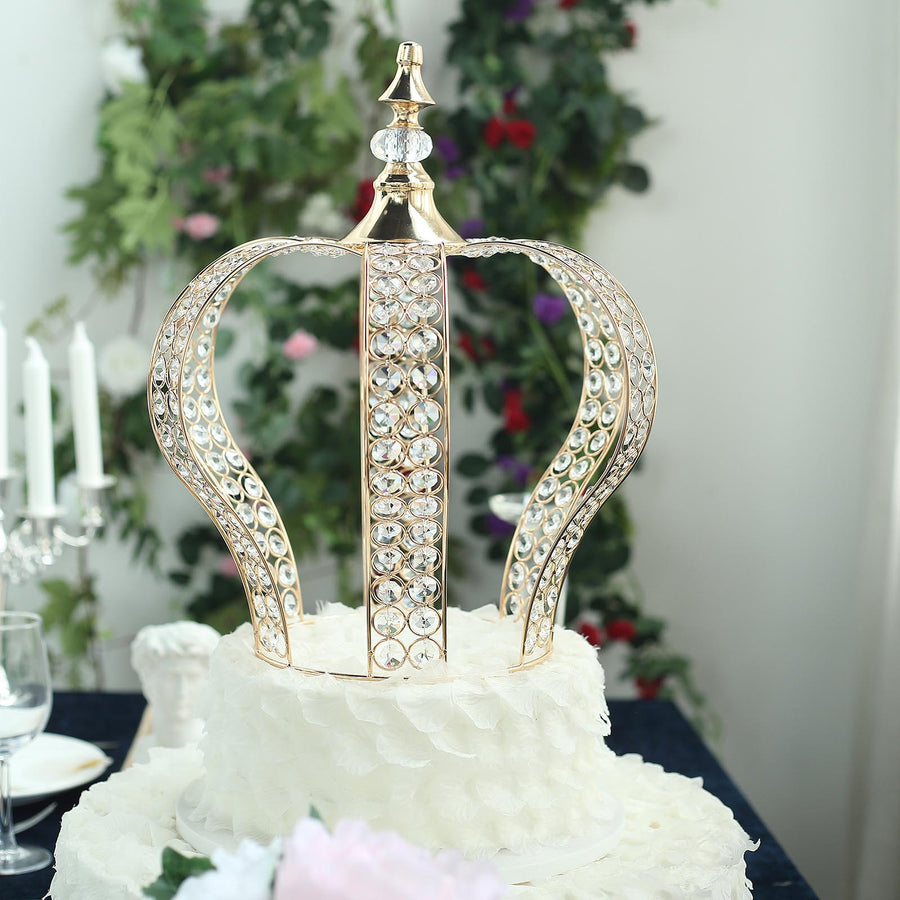 16inch Metallic Gold Crystal-Bead Royal Crown Cake Topper, Centerpiece