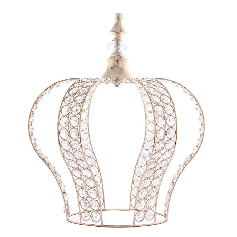 16inch Metallic Gold Crystal-Bead Royal Crown Cake Topper, Centerpiece#whtbkgd