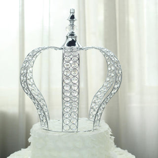 Elegant Metallic Silver Crown Cake Topper