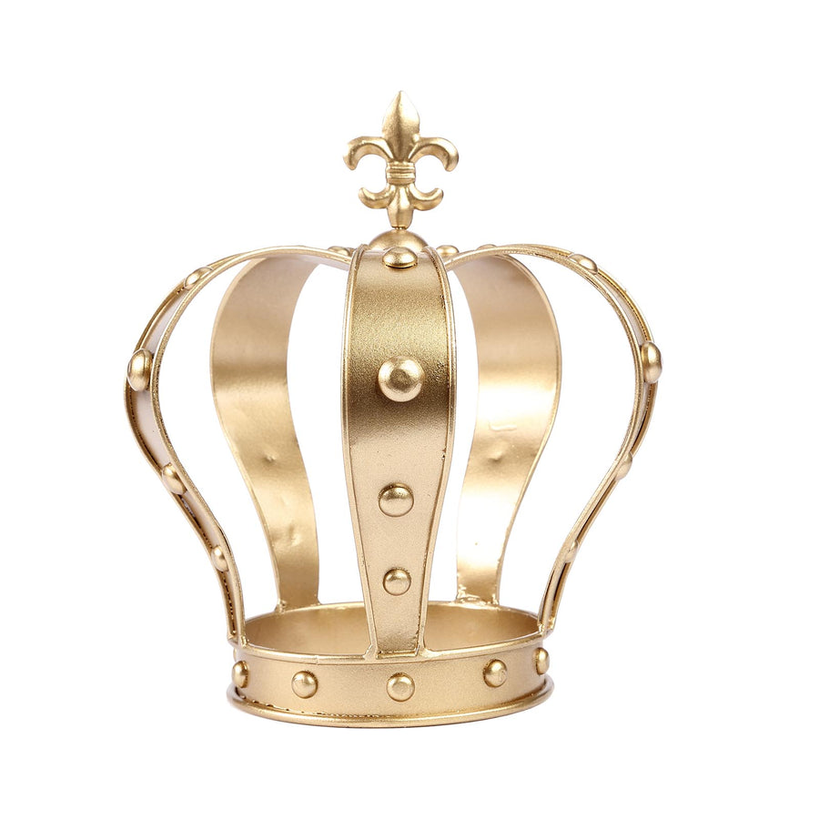 8inch Gold Metal Fleur-De-Lis Top Royal Crown Cake Topper, Centerpiece#whtbkgd