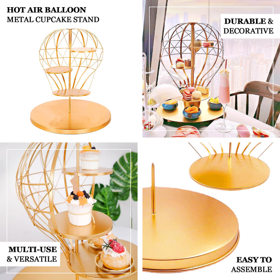 19inch Gold 4-Tier Hot Air Balloon Metal Cupcake Dessert Display Stand