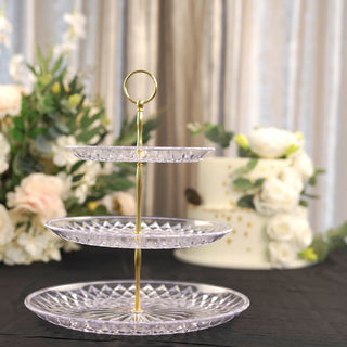 Elegant and Versatile 12" 3-Tier Clear Gold Sunflower Cut Cupcake Stand