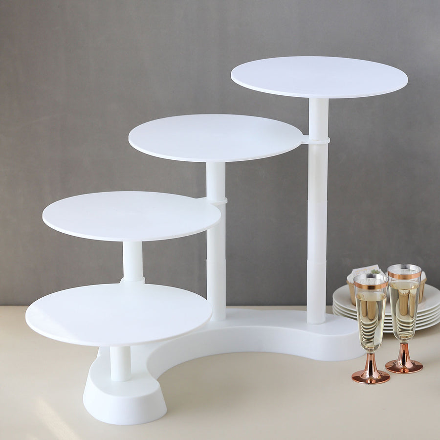 4-Tier Half Moon White Plastic Cake Dessert Stand, 4-Shelf Cupcake Display - 17inch Tall