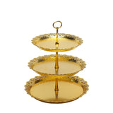 15inch Metallic Gold 3-Tier Round Plastic Cupcake Stand With Lace Cut Scalloped Edges#whtbkgd