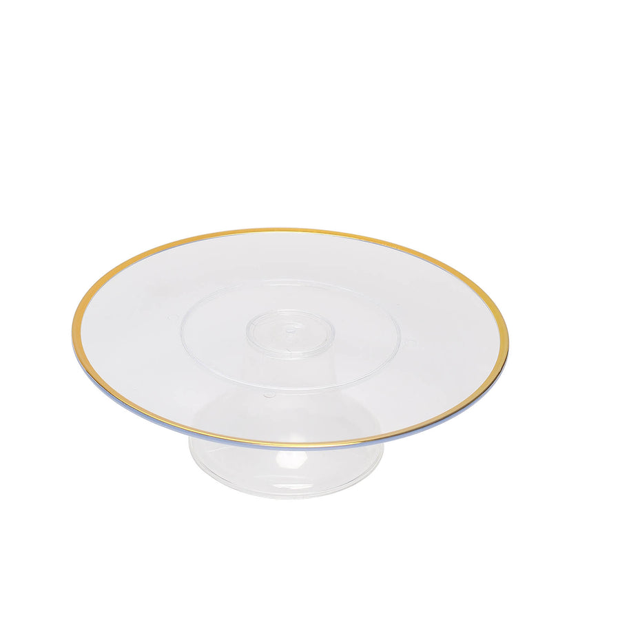 2 Pack | 12inch Clear With Gold Rim Disposable Pedestal Cake Stand#whtbkgd