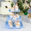 13Inch 3-Tier Blue/Silver Floral Print Cupcake Stand, Dessert Tray, Plastic With Top Handle