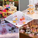 13Inch 3-Tier Pink/Silver Floral Print Cupcake Stand, Dessert Tray, Plastic With Top Handle