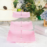 13Inch 3-Tier Pink/Silver Floral Print Cupcake Stand, Dessert Tray, Plastic With Top Handle