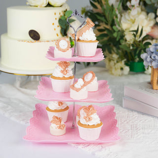 Make a Sweet Statement with the Pink/Silver Floral Print Cupcake Stand