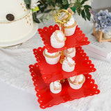 13Inch 3-Tier Gold/Red Wavy Square Edge Cupcake Stand, Dessert Holder, Plastic With Top Handle