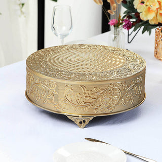 Create a Luxurious Display with the 14" Round Gold Embossed Cake Stand Riser