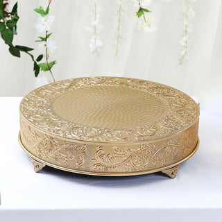 Add Elegance to Your Event with the 22" Round Gold Embossed Cake Stand