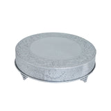 22inch Round Silver Embossed Cake Stand Riser Matte Metal Cake Pedestal#whtbkgd