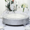 22inch Round Silver Embossed Cake Stand Riser Matte Metal Cake Pedestal