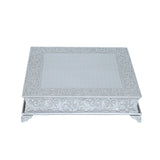 22inch Square Silver Embossed Cake Pedestal, Metal Cake Stand Cake Riser#whtbkgd