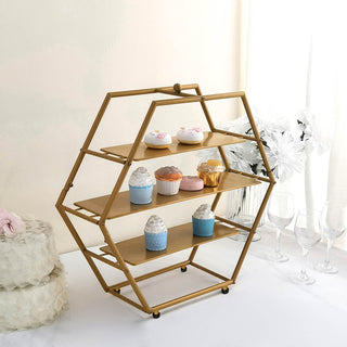 Add a Touch of Glamour with the Matte Gold Metal 3-Tier Cupcake Stand
