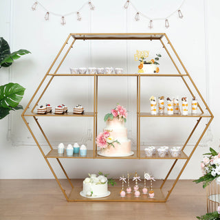 Add a Touch of Glamour with the Large Gold Metal Hexagonal Cake Dessert Display Stand
