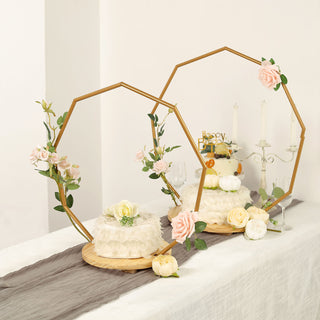 Elegant Gold Nonagon Wedding Arch Cake Stand for Stunning Event Décor