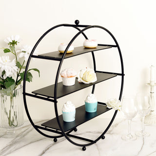 Elevate Your Dessert Display with the 21" Matte Black Metal 3-Tier Cupcake Stand